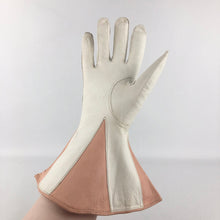 Load image into Gallery viewer, Utterly Amazing 1930s Two Tone Kid Leather Gauntlet Gloves in Pink and White