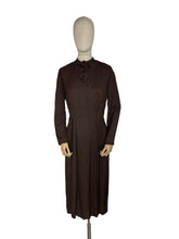 Load image into Gallery viewer, Original 1930's Dark Brown Floppy Long Sleeved Day Dress with Button Neck and Bow - Bust 38