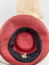 Load image into Gallery viewer, Original 1940s Rusty Red Summer Straw Hat with Fruit and Leaves Trim