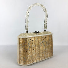 Load image into Gallery viewer, 1950s Cream and Gold Star Confetti Lucite Bag with Twisted Lucite Handle