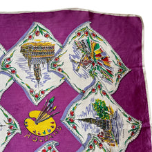 Load image into Gallery viewer, Vintage Artificial Silk Scarf with Tulips, Artist Palette and Tourist Attractions - Holland Tourist Piece - Great Turban or Headscarf