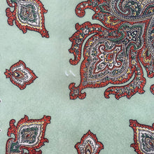 Load image into Gallery viewer, Original 1940's Pistachio Green Crepe Hankie with Rust, Green and Yellow Print - Great Gift Idea