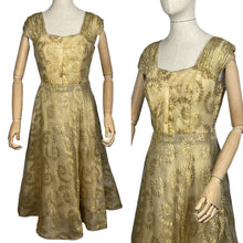 Load image into Gallery viewer, Original 1950's Berthe Alexandrie Gold Lame Organza Cocktail Dress - Bust 35 36
