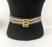 Load image into Gallery viewer, Original 1930s Blue and Cream Crochet Cotton Belt with Yellow Plastic Buckle