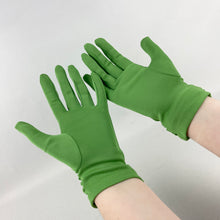 Load image into Gallery viewer, Vintage Canadian Made Seamed Nylon Gloves in Apple Green - Great Vintage Accessory