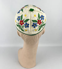 Load image into Gallery viewer, 1940's Tyrolean Felt Cap with Floral Silk Embroidery - Charming Vintage Piece