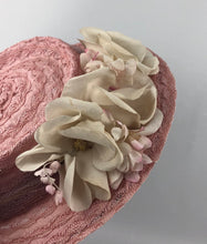 Load image into Gallery viewer, 1940s Pink Straw Hat with Floral Trim and Net