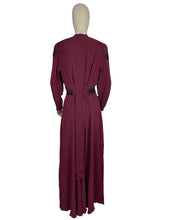 Load image into Gallery viewer, Original 1940's Burgundy Satin Backed Crepe Sequined Evening Dress with Tie Belt by Crompton Perry - Bust 38 40 42