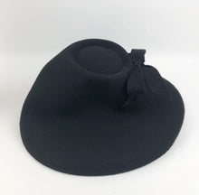 Load image into Gallery viewer, RESERVED 1940s Black Felt Bonnet Hat with Grosgrain Trim