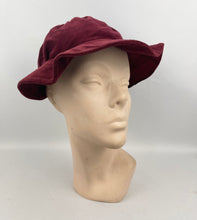Load image into Gallery viewer, Original 1930’s Burgundy Cotton Velvet Hat - Neat Little Bonnet Shape