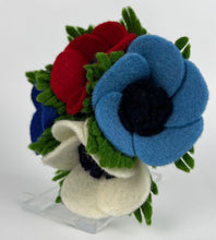 Load image into Gallery viewer, 1940's Felt Flower Anemone Corsage - Pretty Wartime Posy Brooch - Patriotic Red, White and Blue