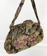 Load image into Gallery viewer, Original 1920's or 1930's Black Bag with Silk Embroidery in Gold and Jewel Tones
