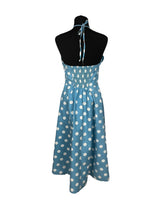 Load image into Gallery viewer, Original 1950's Blue and White Large Polka Dot Halter Neck Sundress - Summer Dress - Bust 36