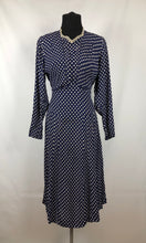 Load image into Gallery viewer, 1940s CC41 Classic Navy and White Polka Dot Dress - Bust 34" 36"