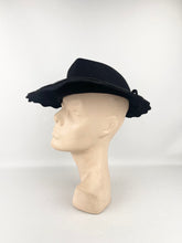 Load image into Gallery viewer, Wonderful Original Late 1930's or Early 1940's Black Felt Hat with Scalloped Edge