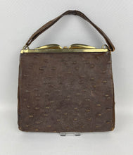 Load image into Gallery viewer, Wounded Original 1940's Brown Ostrich Leather Handbag