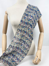 Load image into Gallery viewer, Original 1930's Chevron Floral Print Crepe Scarf or Headscarf in Blue, Pink, Black and White - Great Christmas Gift