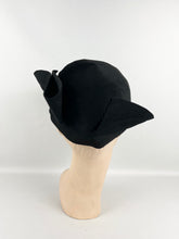 Load image into Gallery viewer, Original 1930's Austrian Made Inky Black Fur Felt Hat with Bow Trim