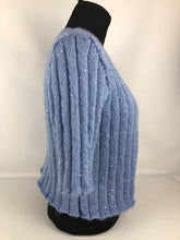 Load image into Gallery viewer, 1940s Reproduction Hand Knitted Bolero in Fluffy Blue Sequin Yarn - B38 40 42 44