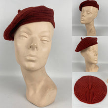 Load image into Gallery viewer, Original 1930s Knitted Beret In Rust Wool With Triangle Detail
