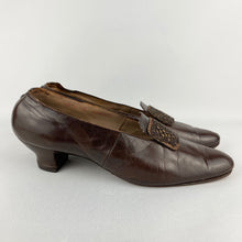 Load image into Gallery viewer, Original 1920s or 1930s Brown Leather Shoes with Beaded Trim - UK Size 6 6.5