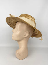 Load image into Gallery viewer, Original 1940's Natural Straw Sun Hat with Cream Grosgrain Trim - 1940's Bonnet *