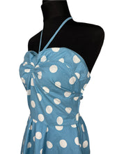 Load image into Gallery viewer, Original 1950's Blue and White Large Polka Dot Halter Neck Sundress - Summer Dress - Bust 36