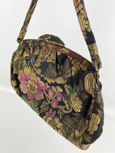 Load image into Gallery viewer, Original 1920's or 1930's Black Bag with Silk Embroidery in Gold and Jewel Tones