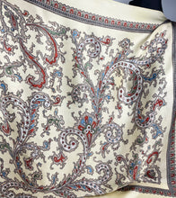 Load image into Gallery viewer, Original Vintage Artificial Silk Scarf in Red, Blue, Cream and Black - Great Headscarf of Turban