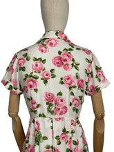 Load image into Gallery viewer, Original 1950's St Michael Marspun White Floppy Cotton Dress with Pink Rose Print Bust 36