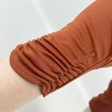 Load image into Gallery viewer, RESERVED Vintage Rich Rust Ruched Nylon Gloves - Great Vintage Accessory