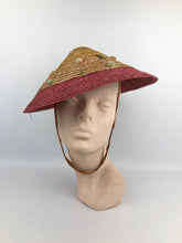 Load image into Gallery viewer, Original 1950s Tri Coloured Conical Straw Hat - Perfect Summer Hat