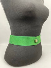 Load image into Gallery viewer, Original 1930s Kelly Green Suede Belt with Painted Button Detail