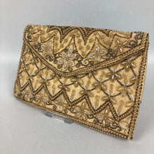Load image into Gallery viewer, 1950s French Made Clutch Bag - Heavily Beaded with Gold Beads and Pearls