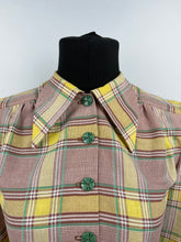 Load image into Gallery viewer, 1940s Reproduction Blouse in Green, Yellow and Brown Check - B34 35 36