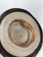 Load image into Gallery viewer, Original 1930s Two-Tone Brown Lacquered Straw Hat with Grosgrain Trim