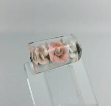 Load image into Gallery viewer, Original 1940s 1950s Rectangular Domed Reverse Carved Lucite Bar Brooch with Roses