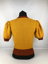 Load image into Gallery viewer, Reproduction 1930s Short Sleeved Jumper in Mustard and Rust - Bust 34 35 36