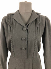 Load image into Gallery viewer, 1930s 1940s Black Wool Pleated Dress with Ruffle Trim - Bust 36