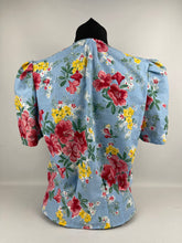 Load image into Gallery viewer, 1940's Reproduction Pretty Floral Print Blouse - Blue with Pink, Yellow and White Flowers - Bust 34