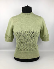 Load image into Gallery viewer, Reproduction 1940s Lace Knit Jumper in Soft Pistachio Green