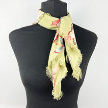 Load image into Gallery viewer, Original 1940's 1950's Pistachio Green Artificial Silk Scarf with Flowers and Butterflies