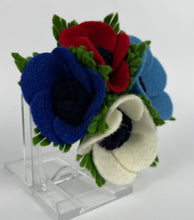 Load image into Gallery viewer, 1940's Felt Flower Anemone Corsage - Pretty Wartime Posy Brooch - Patriotic Red, White and Blue