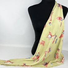 Load image into Gallery viewer, Original 1940's 1950's Pistachio Green Artificial Silk Scarf with Flowers and Butterflies