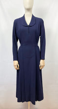 Load image into Gallery viewer, Original 1930s Belted Navy Wool Day Dress with Long Sleeves - Bust 40 41 42