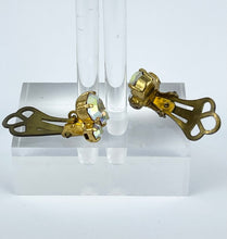 Load image into Gallery viewer, Tiny Vintage Aurora Borealis Triple Stone Clip-on Earrings