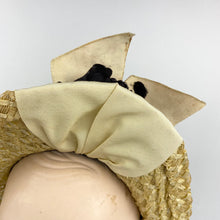 Load image into Gallery viewer, Original 1930s Natural Straw Hat with Cream and Black Trim