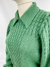 Load image into Gallery viewer, 1930's Reproduction Hand Knitted Long Sleeved Cable Jumper in Forest Green Alpaca Wool - Bust 36 38