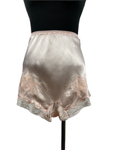 Load image into Gallery viewer, Original 1930's Palest Pink Satin French Knickers with Lace Trim - Vintage Tap Pants - Waist 26 28