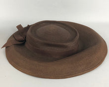 Load image into Gallery viewer, 1940s 1950s Chocolate Brown Straw Hat with Grosgrain Bow